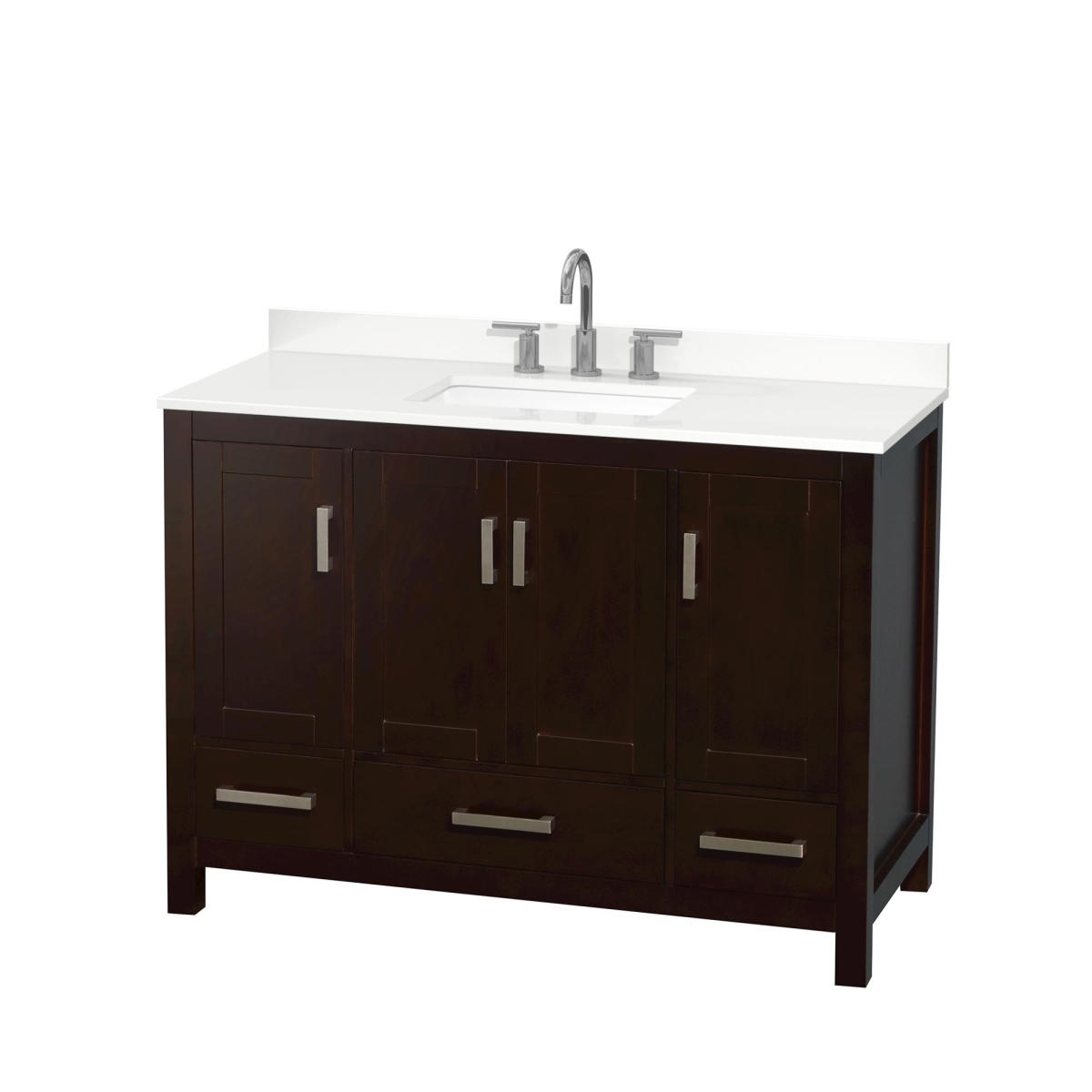 48 in. Sheffield White Quartz Countertop 3-Hole Undermount Square Sink Single Bathroom Vanity with Brushed Chrome Trim, Espresso -  Wyndham Collection, WCS141448SESWQUS3MXX