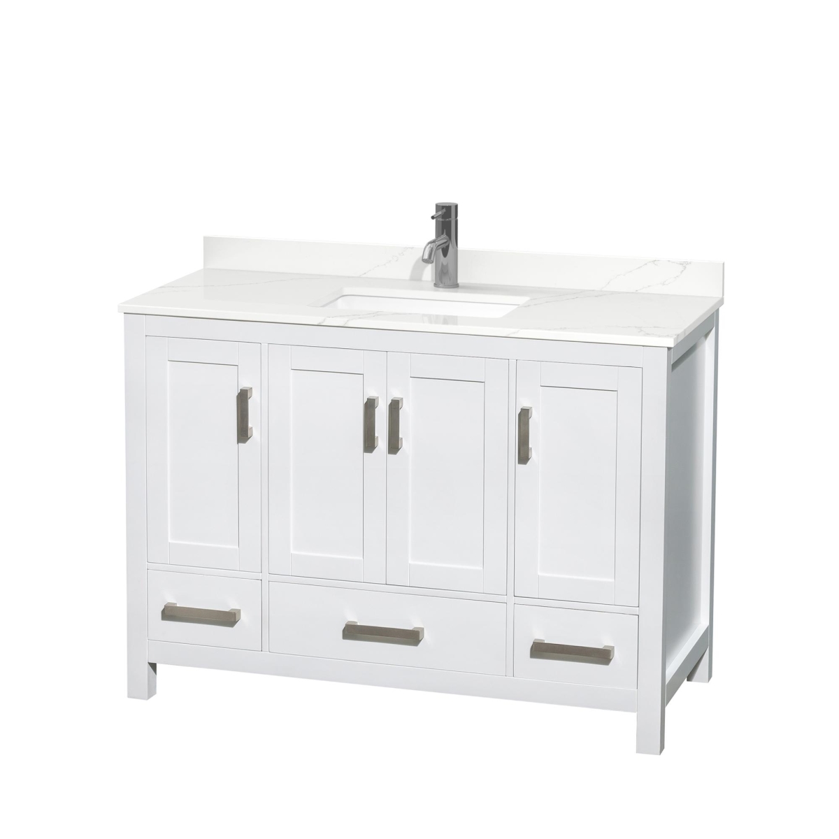 48 in. Sheffield Giotto Quartz Countertop 1-Hole Undermount Square Sink Single Bathroom Vanity with Brushed Chrome Trim, White -  Wyndham Collection, WCS141448SWHGTUNSMXX