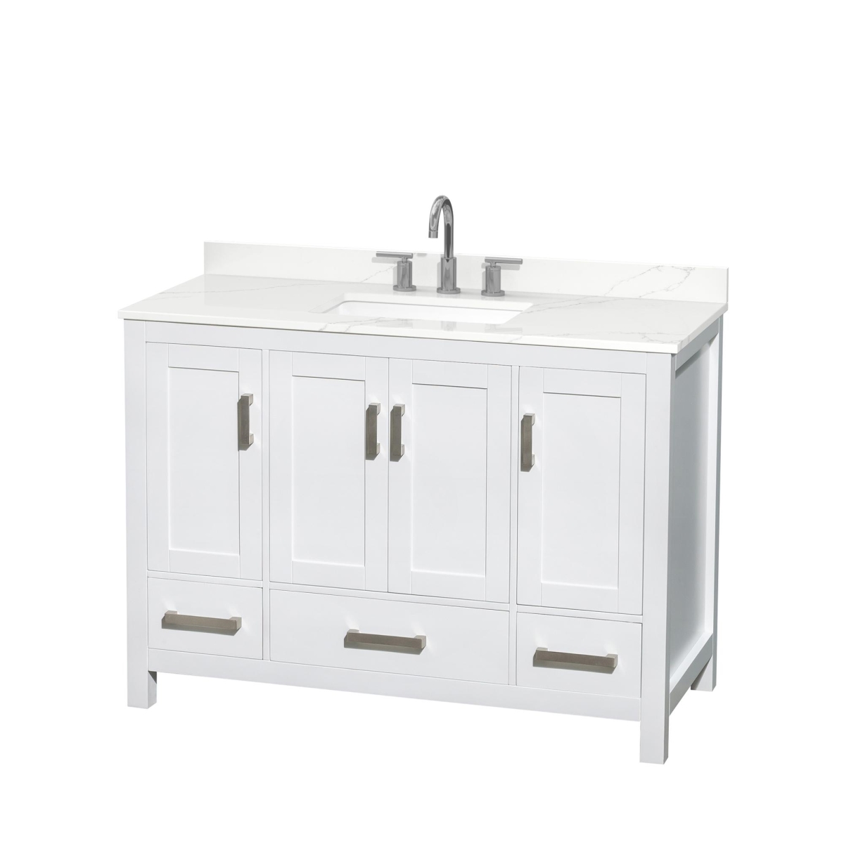 48 in. Sheffield Giotto Quartz Countertop 3-Hole Undermount Square Sink Single Bathroom Vanity with Brushed Chrome Trim, White -  Wyndham Collection, WCS141448SWHGTUS3MXX