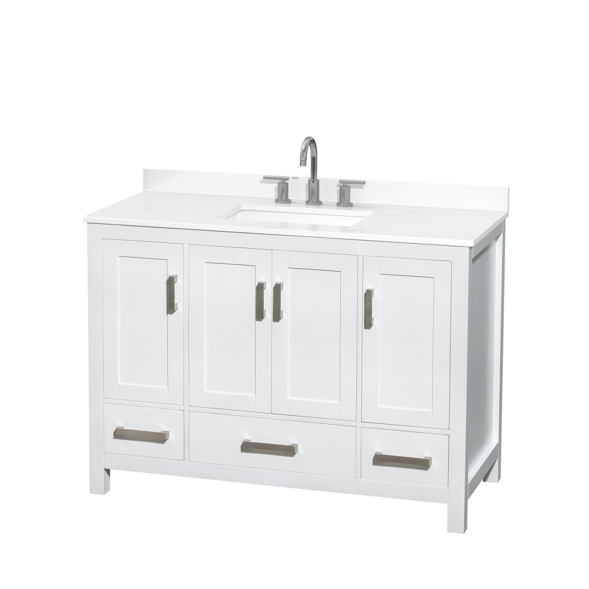 48 in. Sheffield White Quartz Countertop 3-Hole Undermount Square Sink Single Bathroom Vanity with Brushed Chrome Trim, White -  Wyndham Collection, WCS141448SWHWQUS3MXX