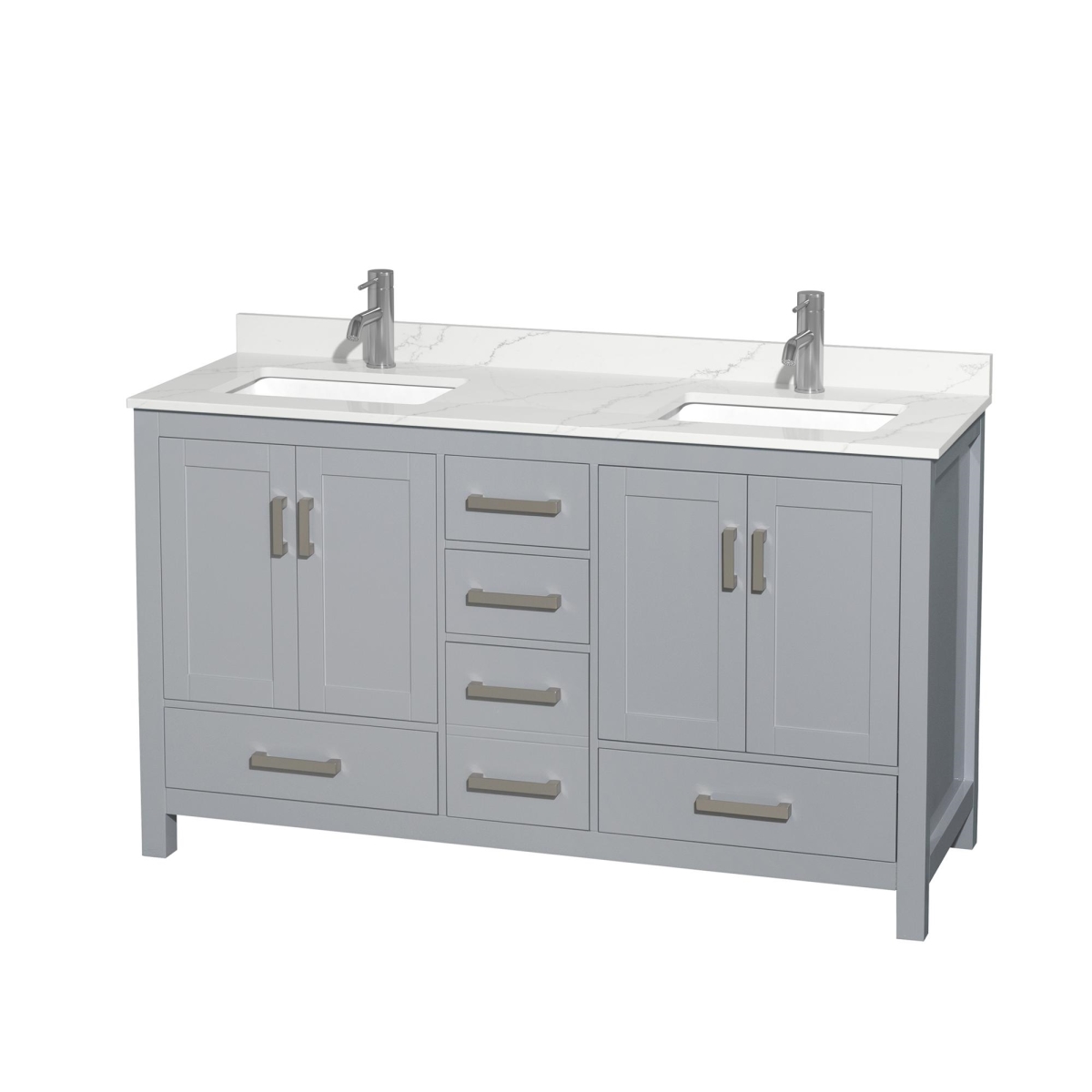 60 in. Sheffield Giotto Quartz Countertop 1-Hole Undermount Square Sinks Double Bathroom Vanity with Brushed Chrome Trim, Gray -  Wyndham Collection, WCS141460DGYGTUNSMXX