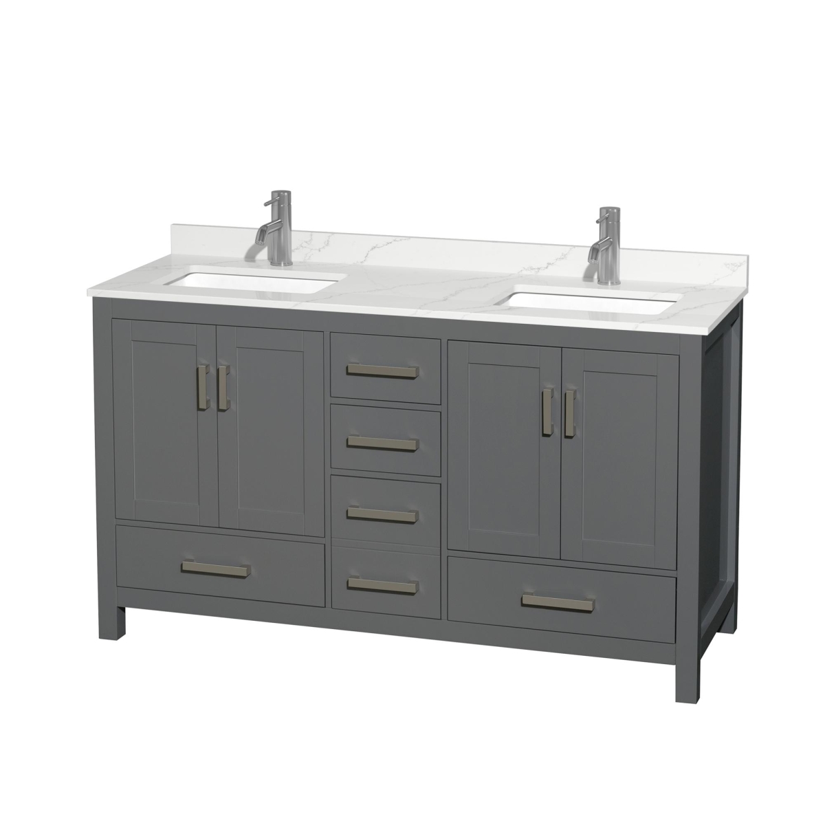 60 in. Sheffield Giotto Quartz Countertop 1-Hole Undermount Square Sinks Double Bathroom Vanity with Brushed Chrome Trim, Dark Gray -  Wyndham Collection, WCS141460DKGGTUNSMXX