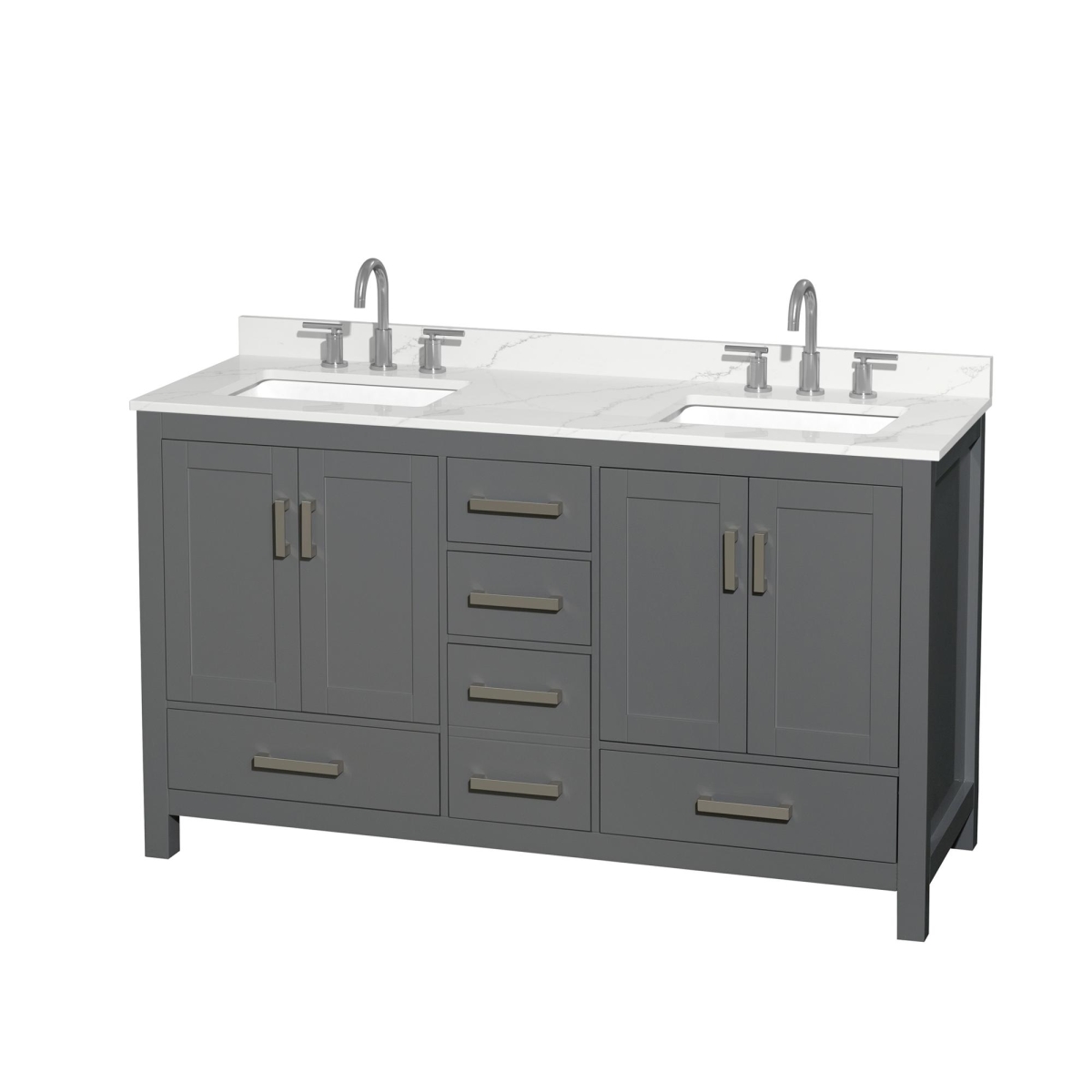 60 in. Sheffield Giotto Quartz Countertop 3-Hole Undermount Square Sinks Double Bathroom Vanity with Brushed Chrome Trim, Dark Gray -  Wyndham Collection, WCS141460DKGGTUS3MXX