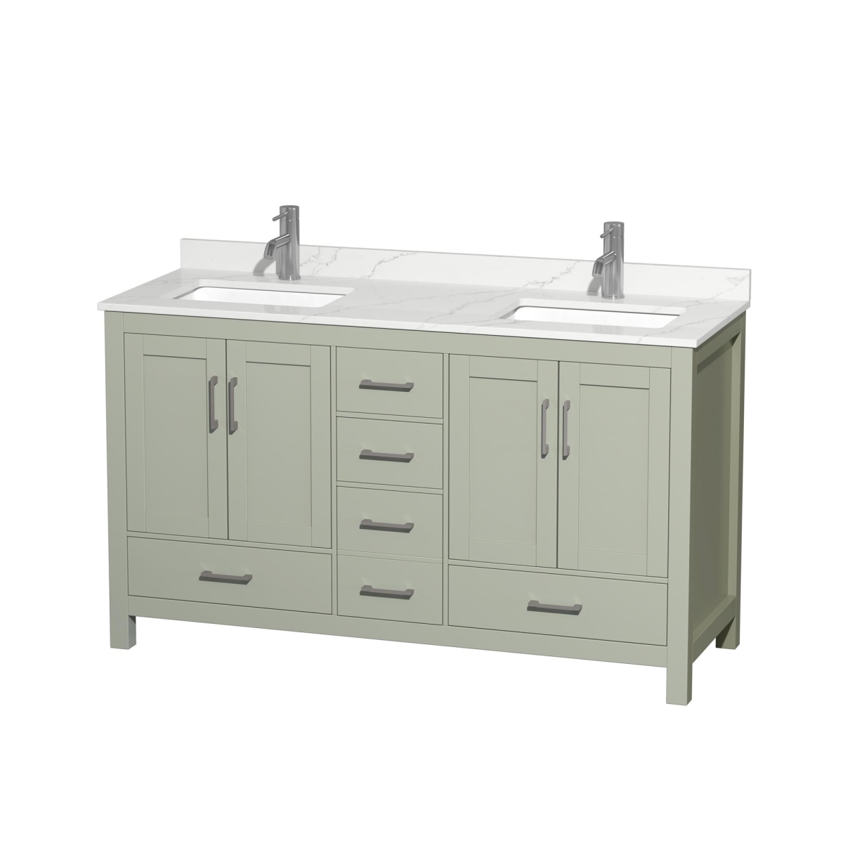 60 in. Sheffield Giotto Quartz Countertop 1-Hole Undermount Square Sinks Double Bathroom Vanity with Brushed Nickel Trim, Light Green -  Wyndham Collection, WCS141460DLGGTUNSMXX