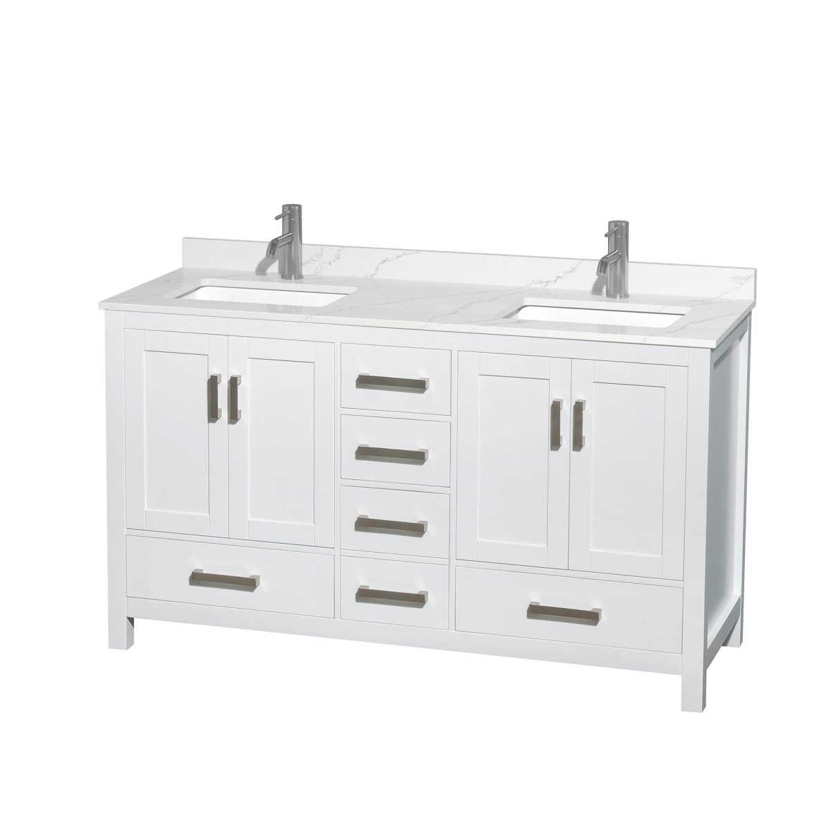 60 in. Sheffield Giotto Quartz Countertop 1-Hole Undermount Square Sinks Double Bathroom Vanity with Brushed Chrome Trim, White -  Wyndham Collection, WCS141460DWHGTUNSMXX