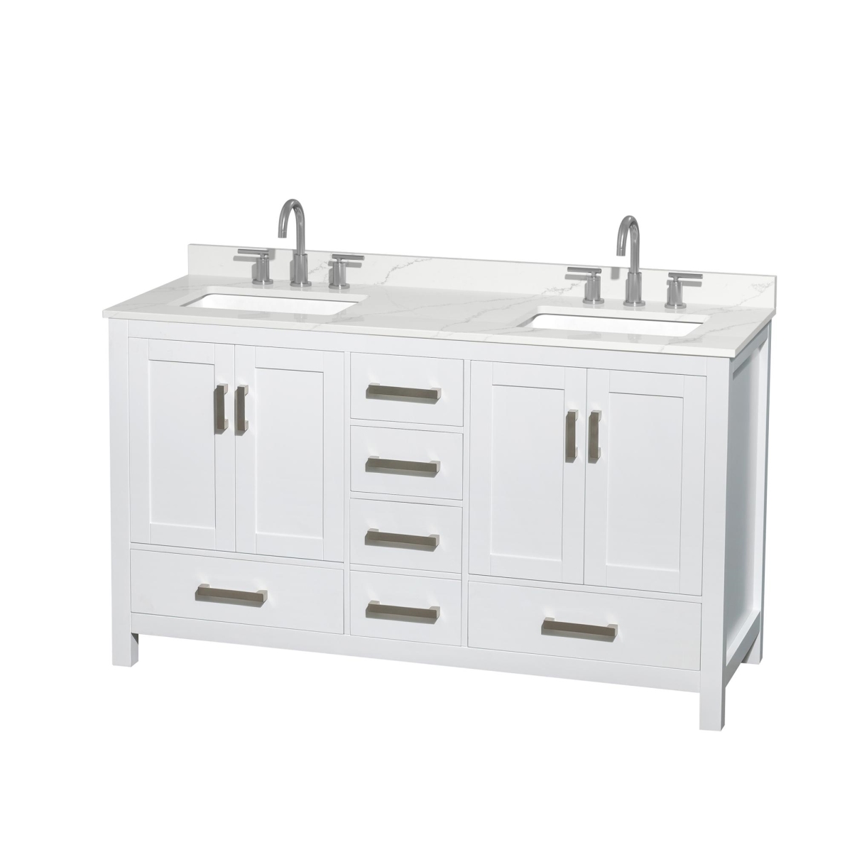 60 in. Sheffield Giotto Quartz Countertop 3-Hole Undermount Square Sinks Double Bathroom Vanity with Brushed Chrome Trim, White -  Wyndham Collection, WCS141460DWHGTUS3MXX