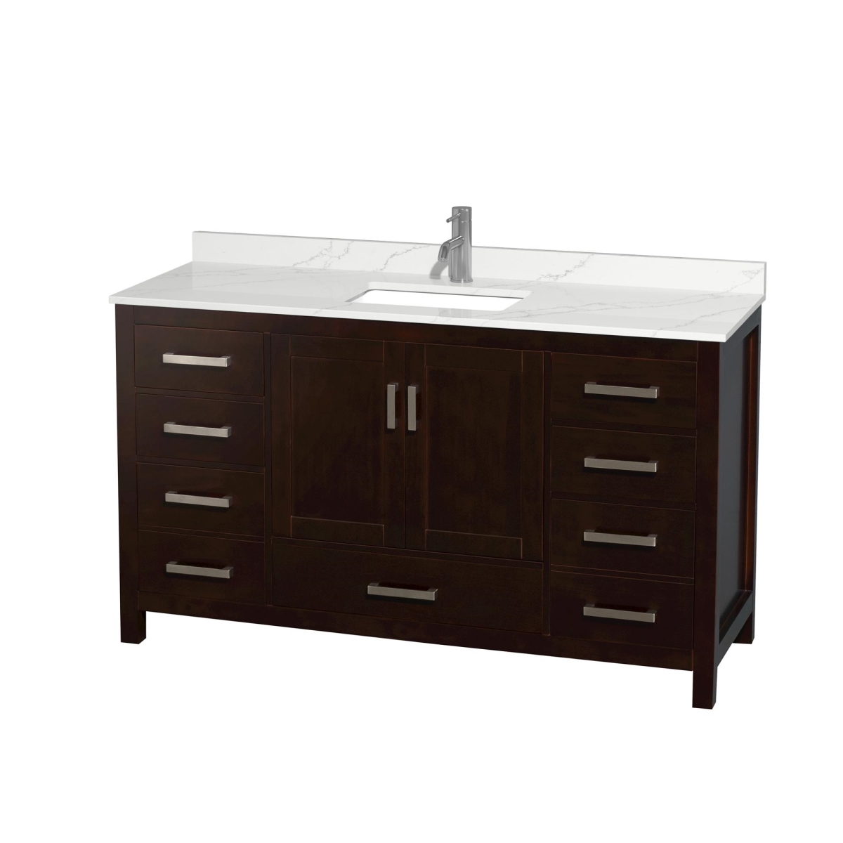 60 in. Sheffield Giotto Quartz Countertop 1-Hole Undermount Square Sink Single Bathroom Vanity with Brushed Chrome Trim, Espresso -  Wyndham Collection, WCS141460SESGTUNSMXX