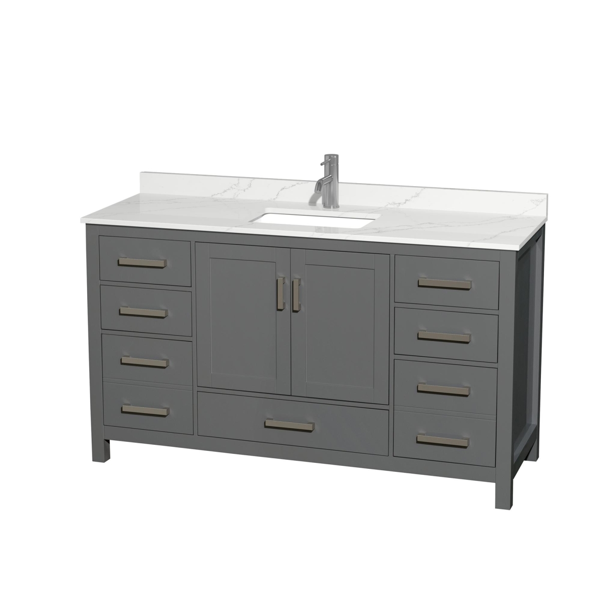 60 in. Sheffield Giotto Quartz Countertop 1-Hole Undermount Square Sink Single Bathroom Vanity with Brushed Chrome Trim, Dark Gray -  Wyndham Collection, WCS141460SKGGTUNSMXX