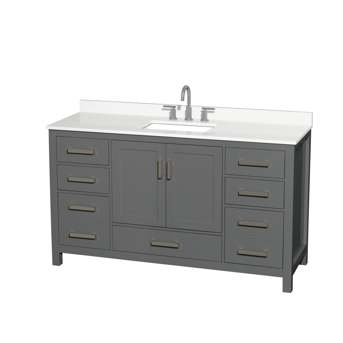 60 in. Sheffield White Quartz Countertop 3-Hole Undermount Square Sink Single Bathroom Vanity with Brushed Chrome Trim, Dark Gray -  Wyndham Collection, WCS141460SKGWQUS3MXX