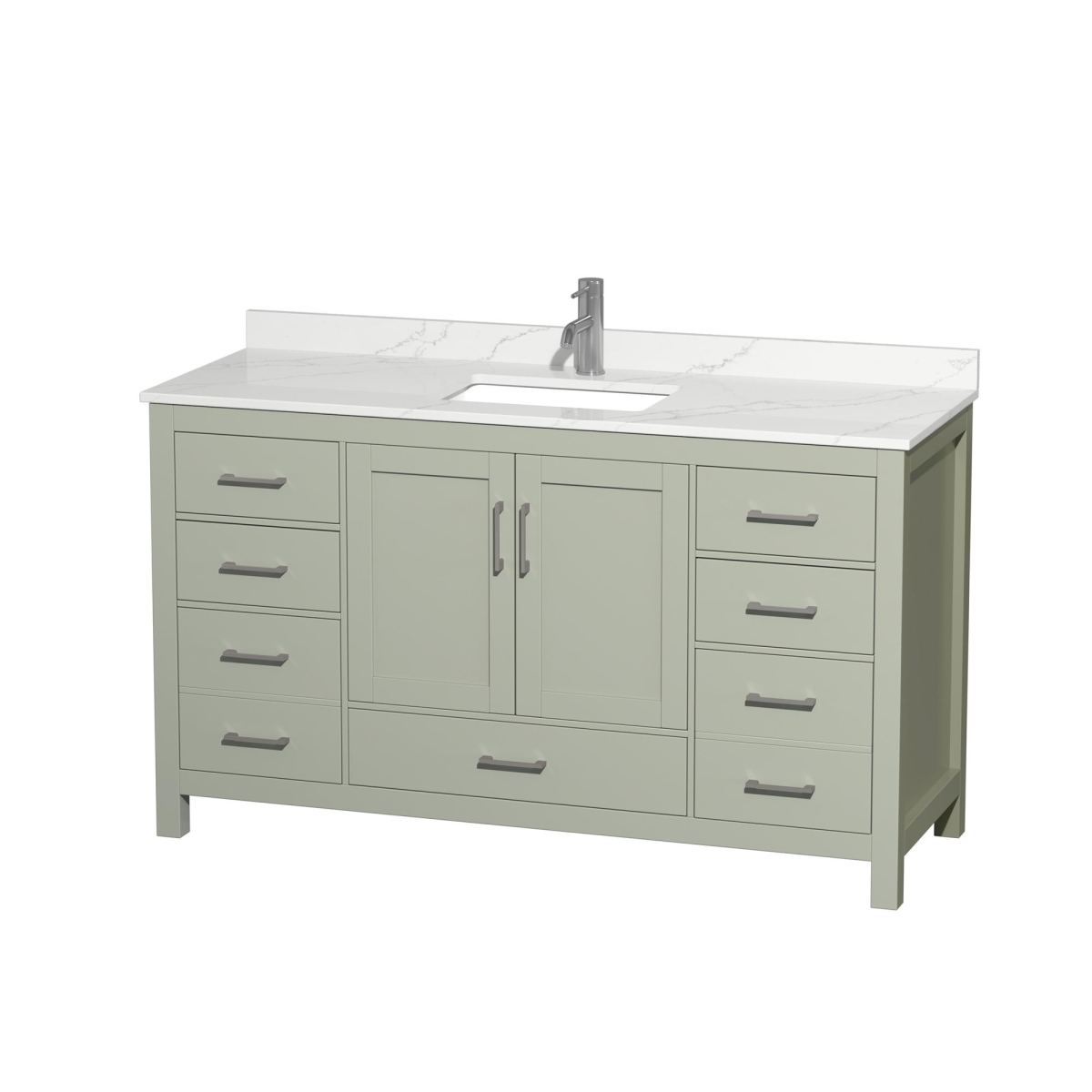 60 in. Sheffield Giotto Quartz Countertop 1-Hole Undermount Square Sink Single Bathroom Vanity with Brushed Nickel Trim, Light Green -  Wyndham Collection, WCS141460SLGGTUNSMXX