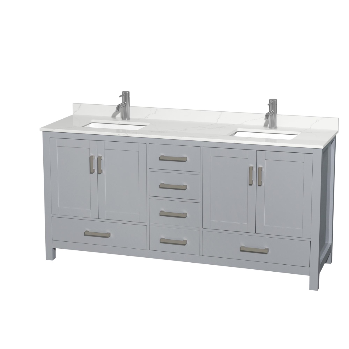 72 in. Sheffield Giotto Quartz Countertop 1-Hole Undermount Square Sinks Double Bathroom Vanity with Brushed Chrome Trim, Gray -  Wyndham Collection, WCS141472DGYGTUNSMXX