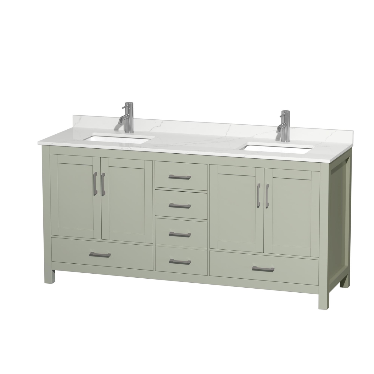 72 in. Sheffield Giotto Quartz Countertop 1-Hole Undermount Square Sinks Double Bathroom Vanity with Brushed Nickel Trim, Light Green -  Wyndham Collection, WCS141472DLGGTUNSMXX