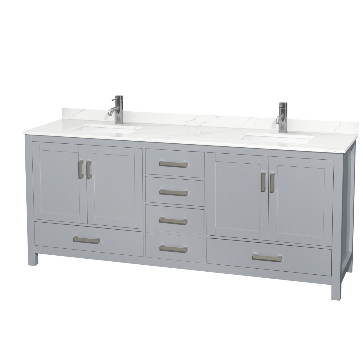 80 in. Sheffield Giotto Quartz Countertop 1-Hole Undermount Square Sinks Double Bathroom Vanity with Brushed Chrome Trim, Gray -  Wyndham Collection, WCS141480DGYGTUNSMXX