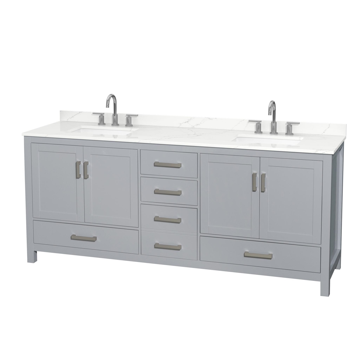 80 in. Sheffield Giotto Quartz Countertop 3-Hole Undermount Square Sinks Double Bathroom Vanity with Brushed Chrome Trim, Gray -  Wyndham Collection, WCS141480DGYGTUS3MXX