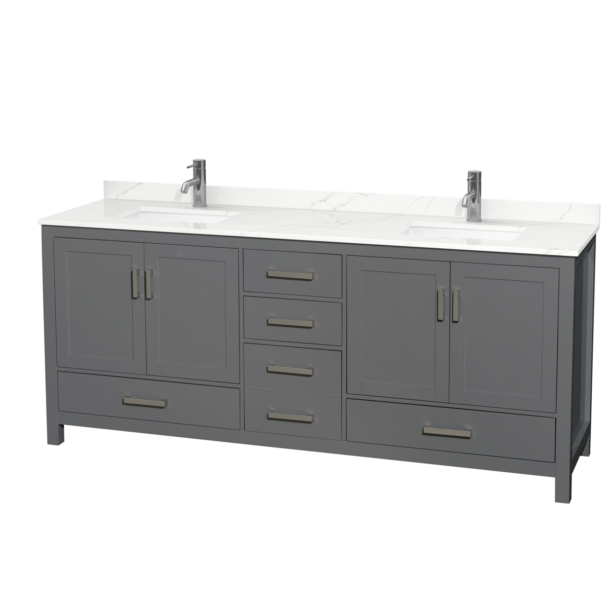 80 in. Sheffield Giotto Quartz Countertop 1-Hole Undermount Square Sinks Double Bathroom Vanity with Brushed Chrome Trim, Dark Gray -  Wyndham Collection, WCS141480DKGGTUNSMXX