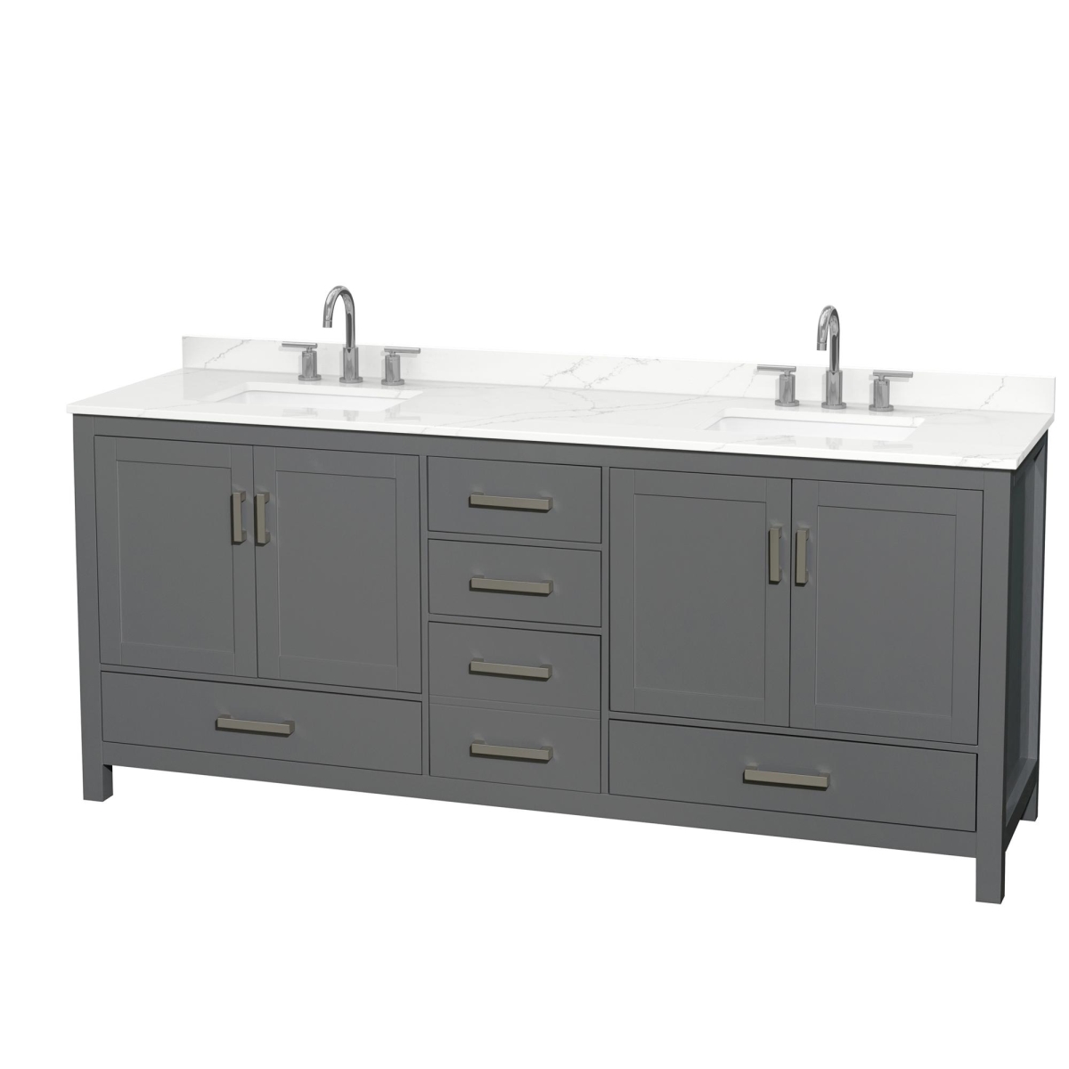 80 in. Sheffield Giotto Quartz Countertop 3-Hole Undermount Square Sinks Double Bathroom Vanity with Brushed Chrome Trim, Dark Gray -  Wyndham Collection, WCS141480DKGGTUS3MXX