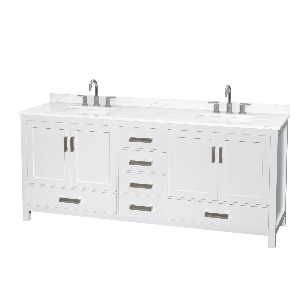 80 in. Sheffield Giotto Quartz Countertop 3-Hole Undermount Square Sinks Double Bathroom Vanity with Brushed Chrome Trim, White -  Wyndham Collection, WCS141480DWHGTUS3MXX