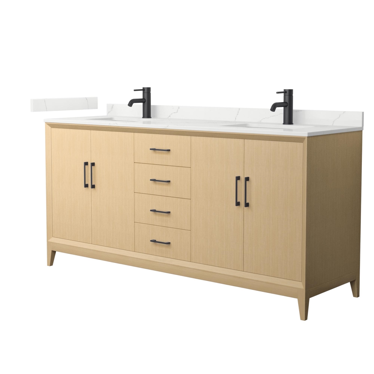 Picture of Wyndham Collection WCH757572DHBGTUNSMXX 72 in. Janna Double Bathroom Vanity&#44; Quartz Countertop&#44; Under Mount Square Sinks 1-Hole&#44; Trim - White Oak&#44; Giotto & Matte Black