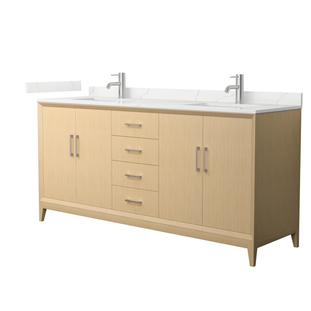 Picture of Wyndham Collection WCH757572DHOGTUNSMXX 72 in. Janna Double Bathroom Vanity&#44; Quartz Countertop&#44; Under Mount Square Sinks 1-Hole&#44; Trim - White Oak&#44; Giotto & Brushed Nickel