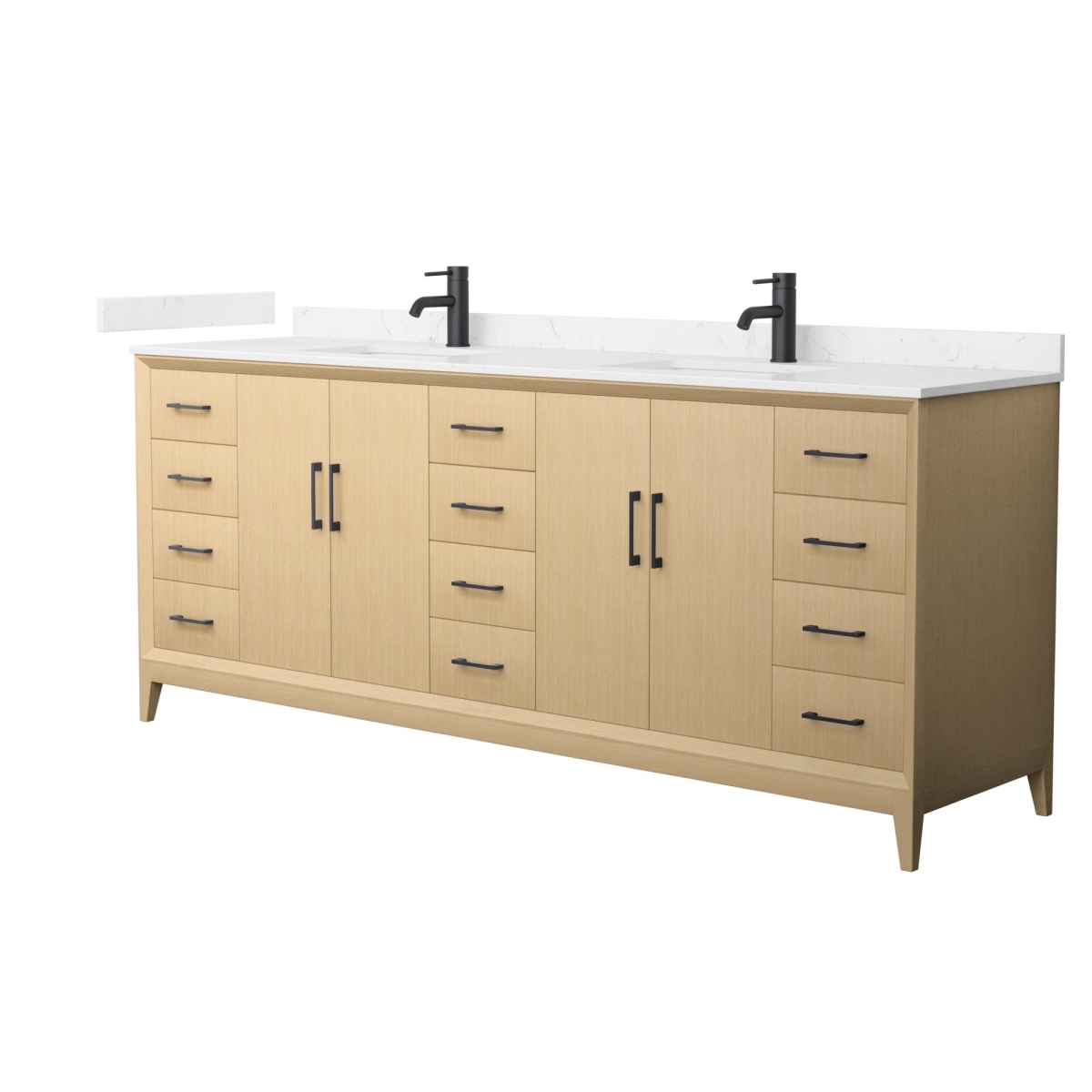 Picture of Wyndham Collection WCH757584DHBCCUNSMXX 84 in. Janna Double Bathroom Vanity&#44; Cultured Marble Countertop&#44; Under Mount Square Sinks&#44; Trim - White Oak&#44; Carrara & Matte Black