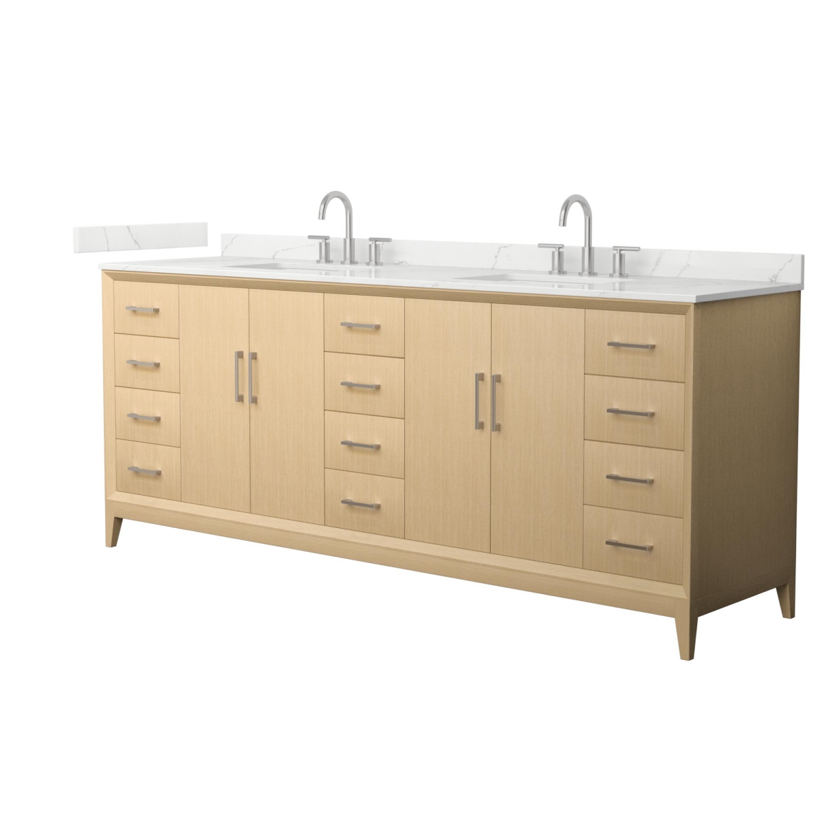Picture of Wyndham Collection WCH757584DHOGTUS3MXX 84 in. Janna Double Bathroom Vanity&#44; Quartz Countertop&#44; Under Mount Square Sinks 3-Hole&#44; Trim - White Oak&#44; Giotto & Brushed Nickel