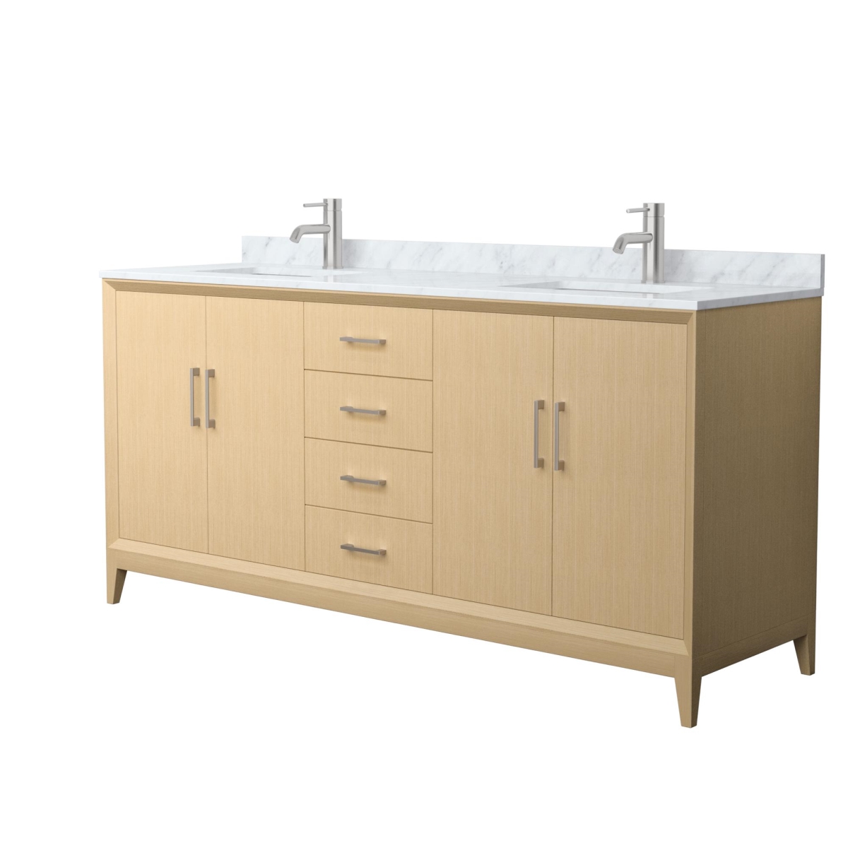 Picture of Wyndham Collection WCH757572DHOCMUNSMXX 72 in. Janna Double Bathroom Vanity&#44; Carrara Marble Countertop&#44; Under Mount Square Sinks&#44; Trim - White Oak&#44; White & Brushed Nickel