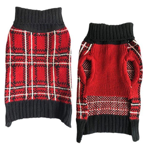 US2233 08 Zack & Zoey Knit Plaid Turtleneck Pet Sweaters - Extra Small