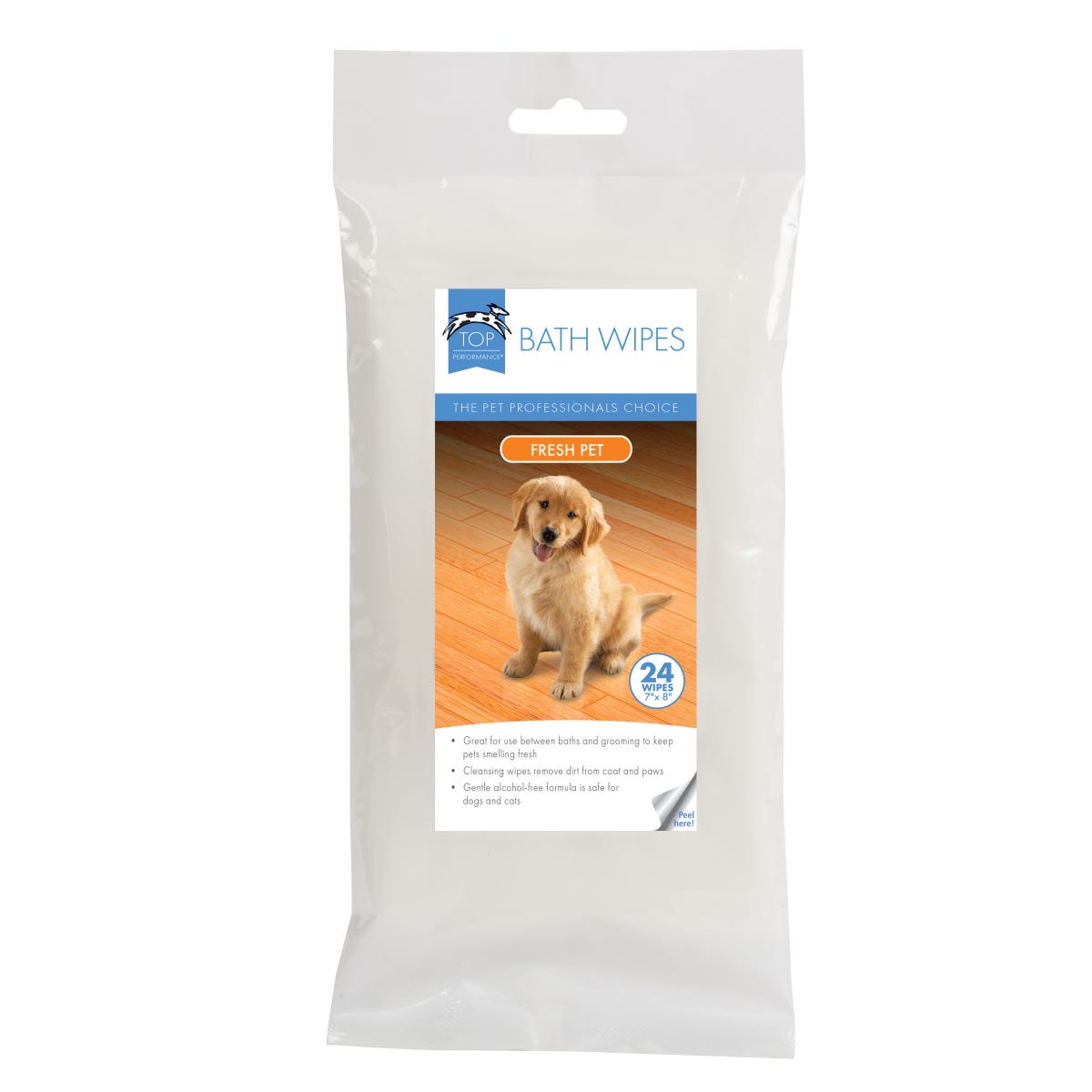 Picture of PetEdge TP6776 04 24 Top Performance Bath Wipes Fresh Pet Bag - Pack of 24