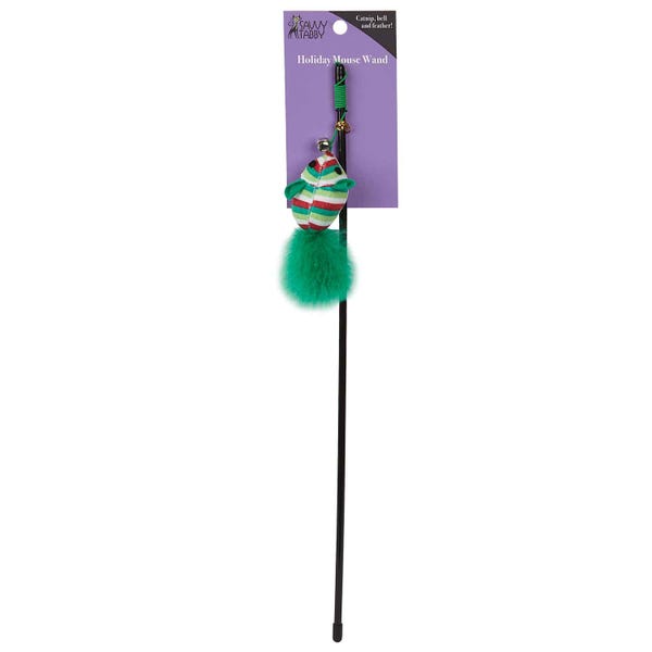 US0033 43 Savvy Tabby Holiday Mouse Wand Cat Toys