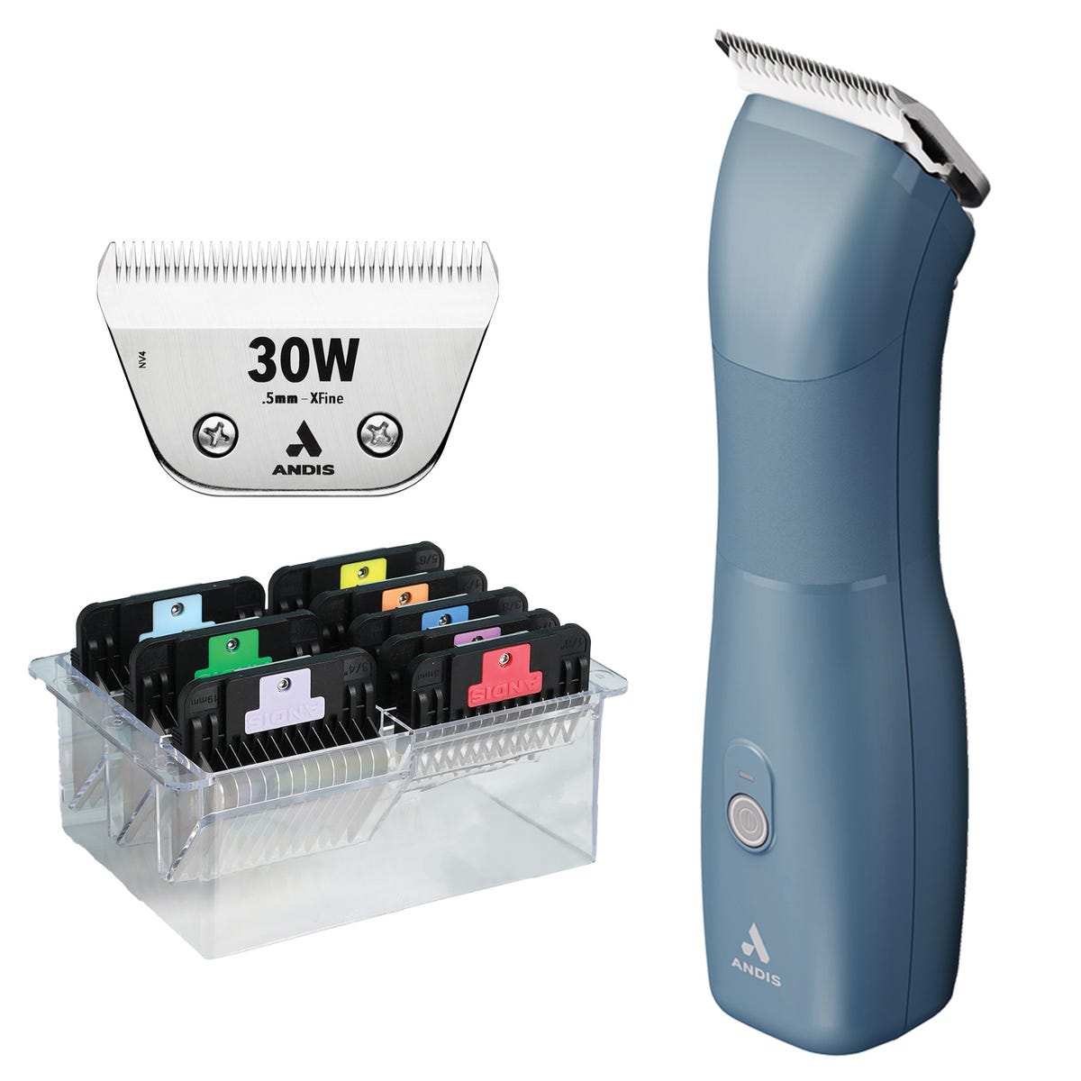 Picture of PetEdge AD564798 03 Andis eMerge Blue 30W Blade Combs Kit - 8 Piece