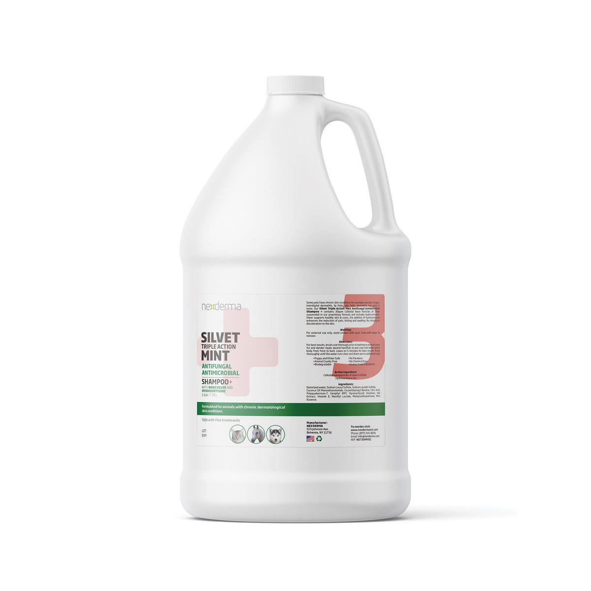 Picture of PetEdge ZX7316 58 91 Nexderma Silver Hydrocortisone Mint Dog Grooming Shampoo Gal
