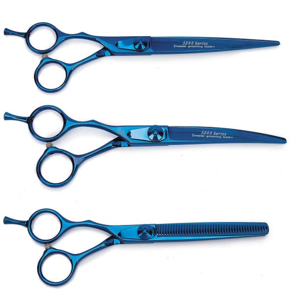 Picture of PetEdge TP5269 03 Master Grooming Tools 5200 Blue Titanium Lefty Shears Kit - 3 Piece