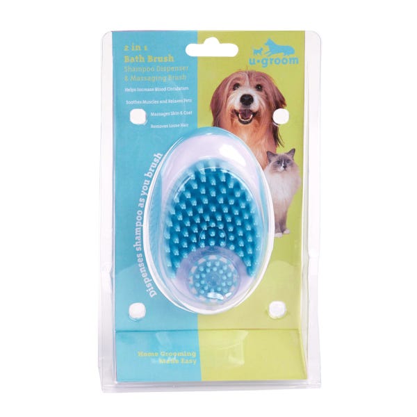 U-Groom 2 in 1 Shampoo Dispensing Massage and Bath Brush for Dogs and Cats - One Size