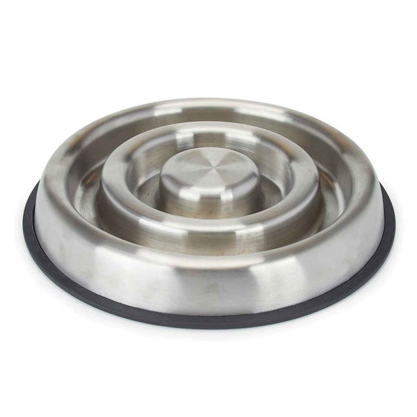 ZW8008 20 ProSelect Stainless Steel Heavy Duty Slow Feeder Bowl with Non-Skid Ring - Large