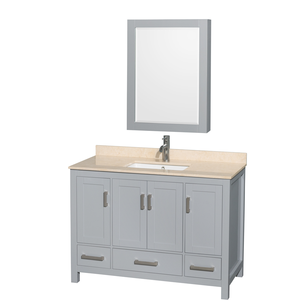 WCS141448SGYCXSXXMED 48 in. Sheffield Single Bathroom Vanity in Gray with No Countertop, No Sink & Medicine Cabinet -  Wyndham Collection