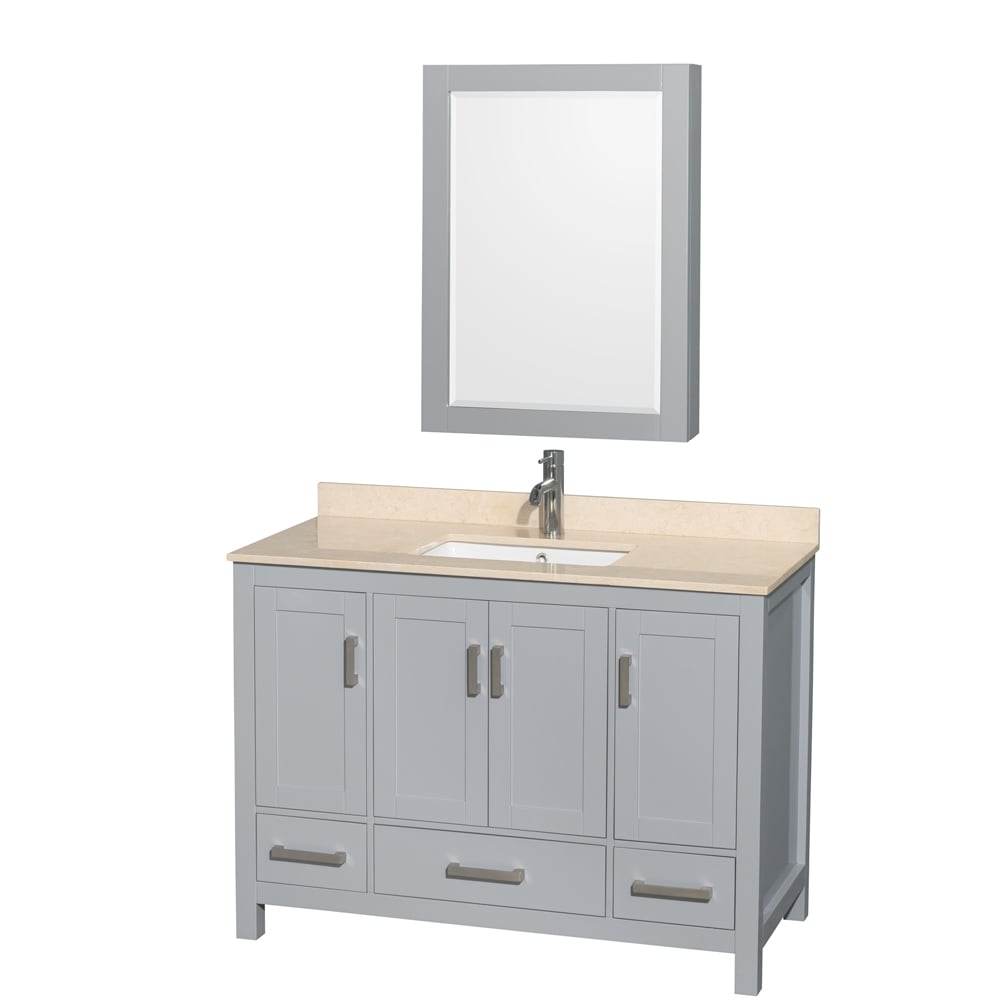 WCS141448SGYCMUNOMED 48 in. Sheffield Single Bathroom Vanity in Gray with White Carrera Marble Countertop, Undermount Oval Sink & Medicine Cabinet -  Wyndham Collection