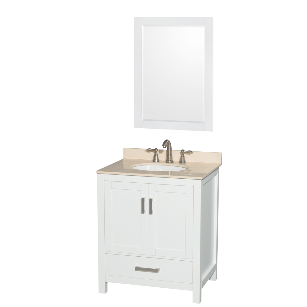 WCS141430SWHCMUNSMXX 30 in. Sheffield Single Bathroom Vanity in White with White Carrera Marble Countertop, Undermount Square Sink & No Mirror -  Wyndham Collection