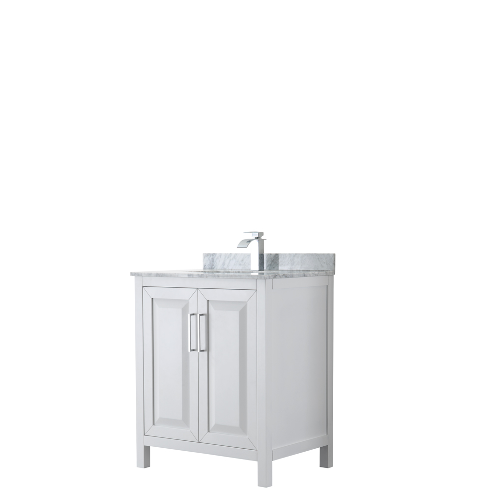 WCV252530SWHCMUNSMXX 30 in. Single Bathroom Vanity In Carrara Marble Countertop & Undermount Square Sink & No Mirror, White -  Wyndham Collection