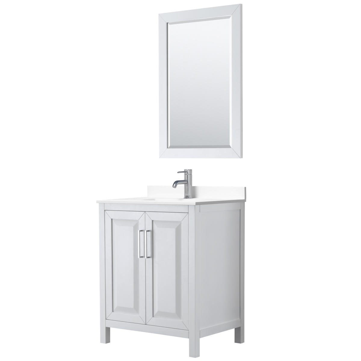 WCV252530SWHWCUNSM24 30 in. Daria Single Bathroom Vanity, White - White Cultured Marble Countertop - Undermount Square Sink - 24 in. Mirror -  Wyndham Collection