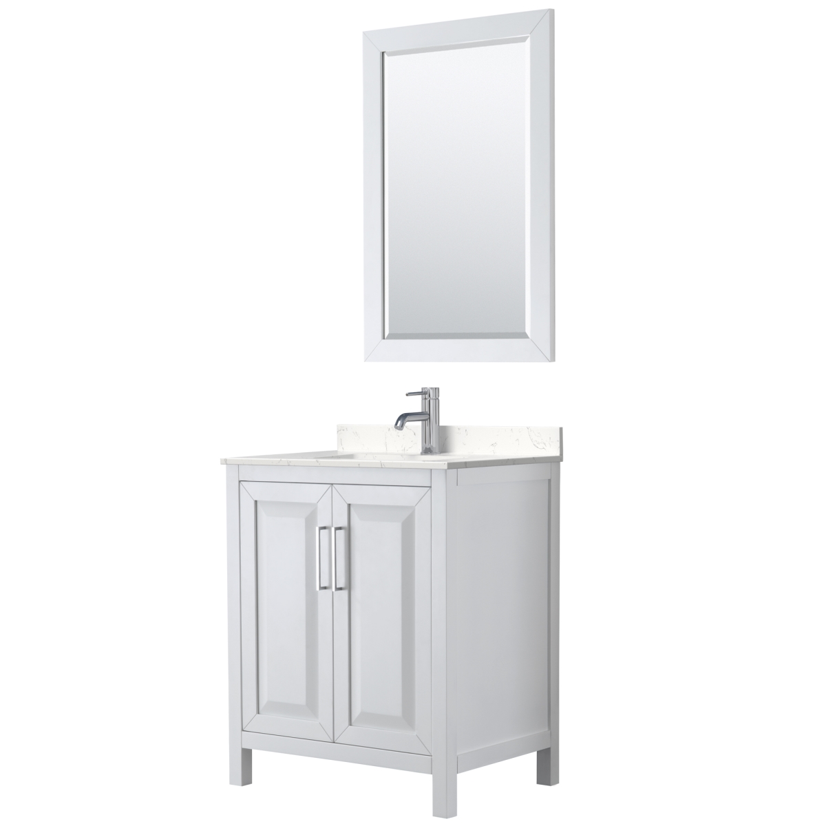 30 in. Daria Single Bathroom Vanity, White - Light-Vein Carrara Cultured Marble Countertop - Undermount Square Sink - 24 in. Mirror -  Wyndham Collection, WCV252530SWHC2UNSM24