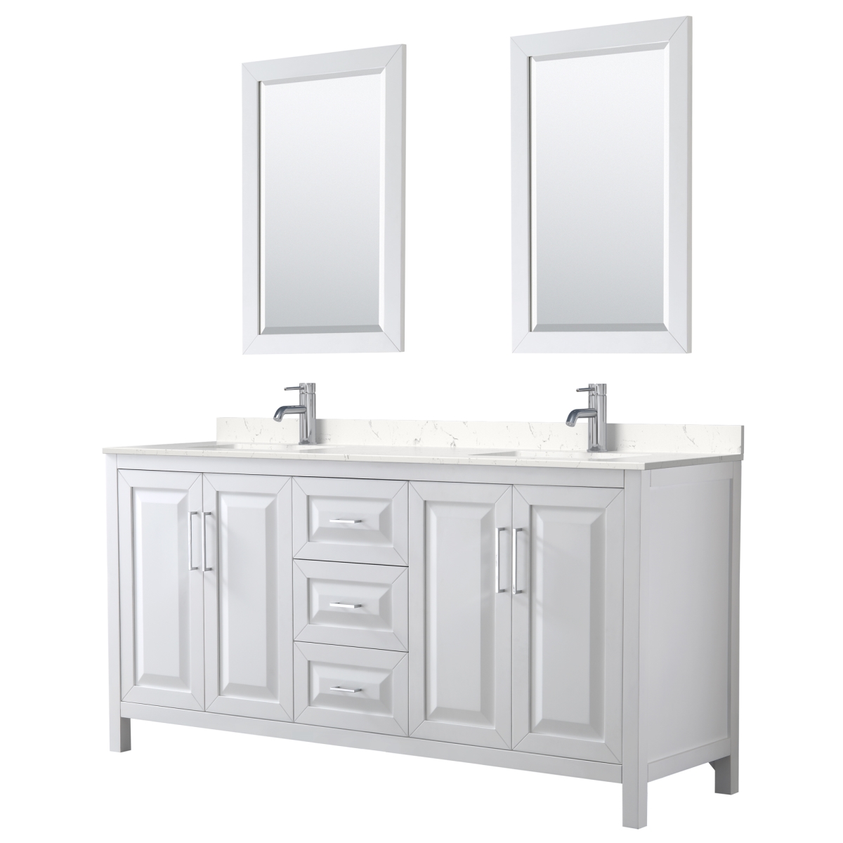 72 in. Daria Double Bathroom Vanity, White - Light-Vein Carrara Cultured Marble Countertop - Undermount Square Sinks - 24 in. Mirrors -  Wyndham Collection, WCV252572DWHC2UNSM24