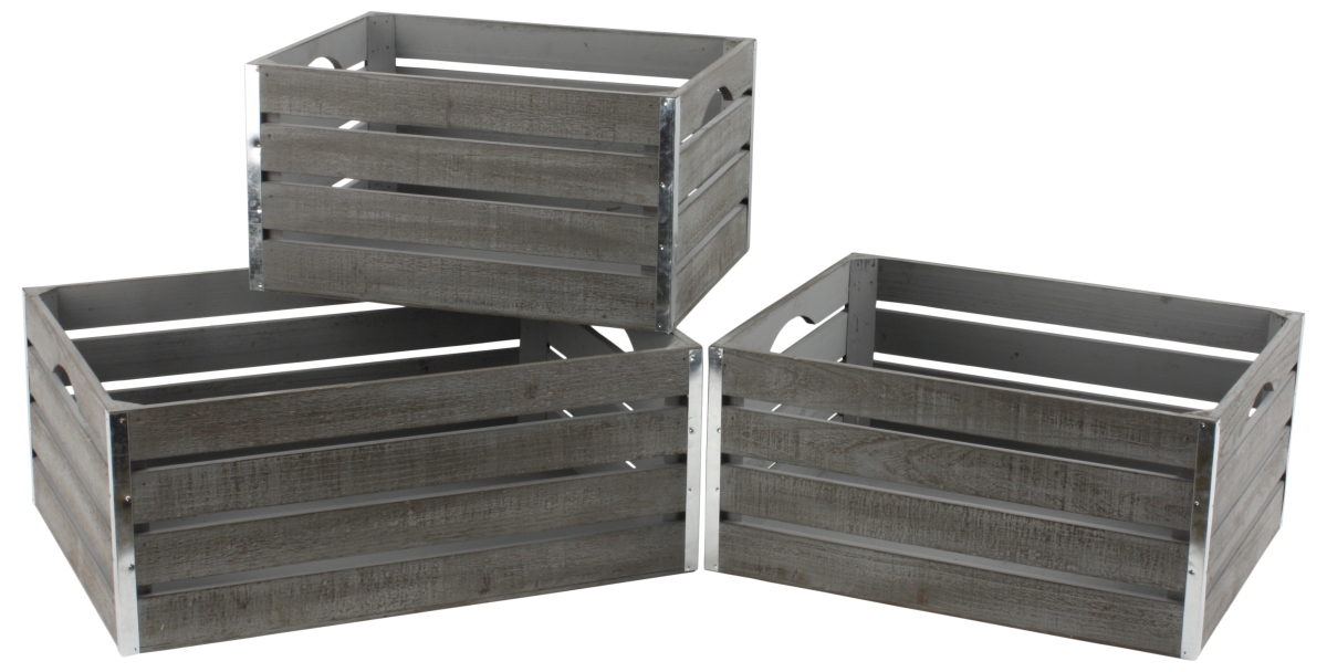 Picture of Wald Imports 8112-S3 Gray-wash Wood Crates&#44; Set of 3 - Large