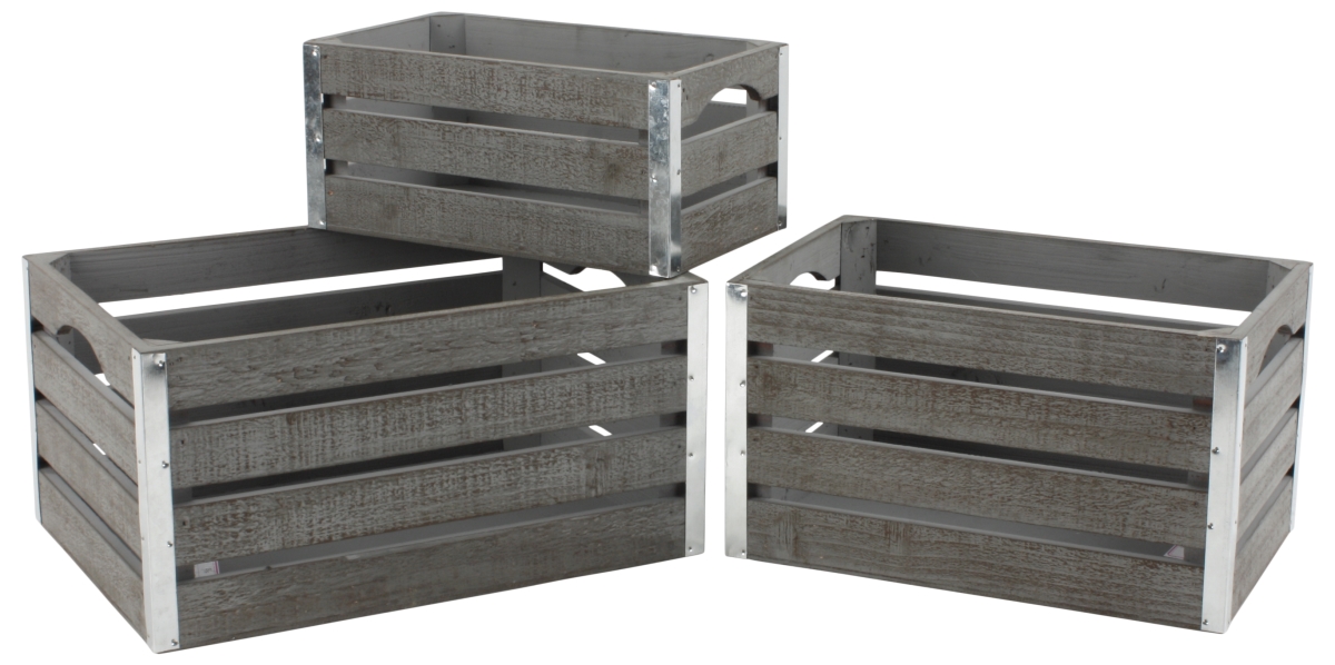 Picture of Wald Imports 8113-S3 Gray-wash Wood Crates&#44; Set of 3 - Medium