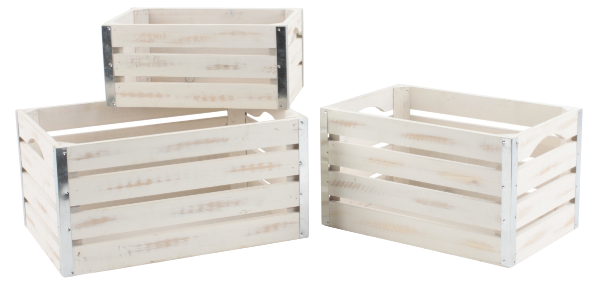 Picture of Wald Imports 8116-S3 Medium Whitewash Wood Crates&#44; Set of 3