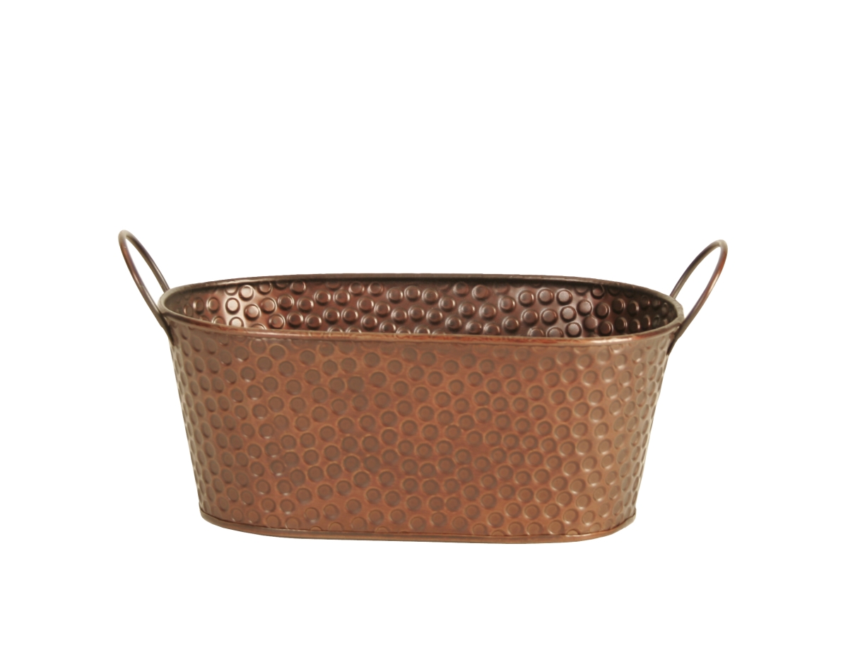 7105-D4 9 in. Oval Hammered Metal Planter  Pack of 2