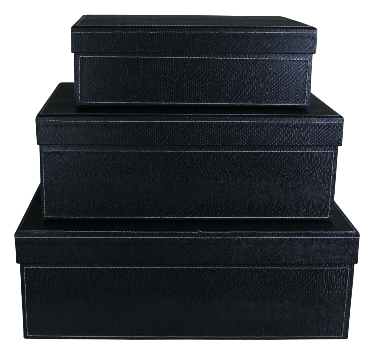7125-BLK Rectangular Stacking Boxes with Lids, Black - Set of 3