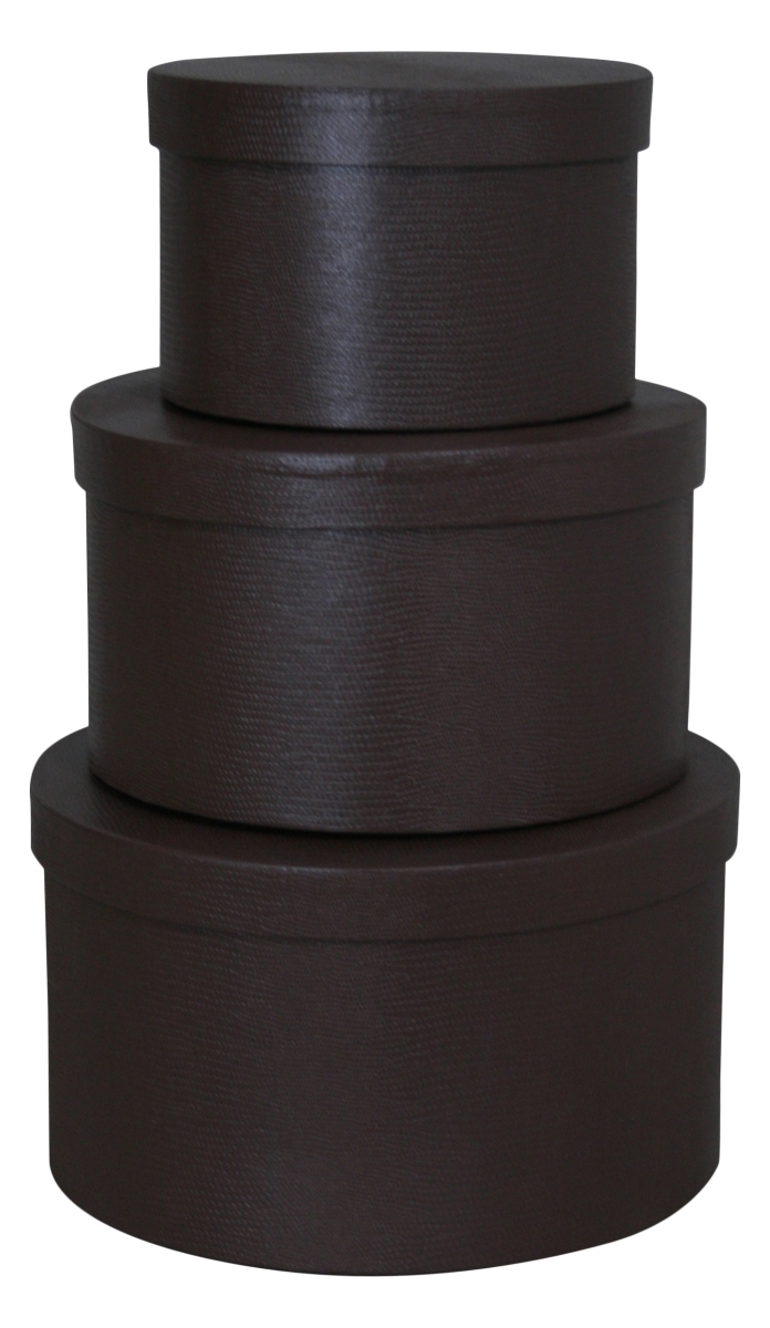 7208-BRN Stacking Boxes with Lids, Brown - Set of 3
