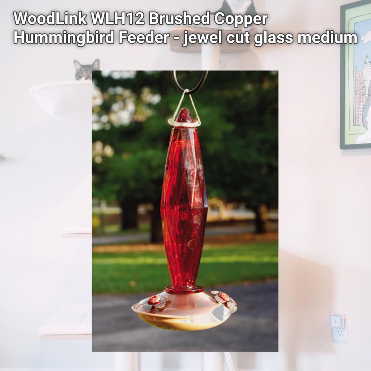Picture of WoodLink WLH12 Brushed Copper Hummingbird Feeder - jewel cut glass medium