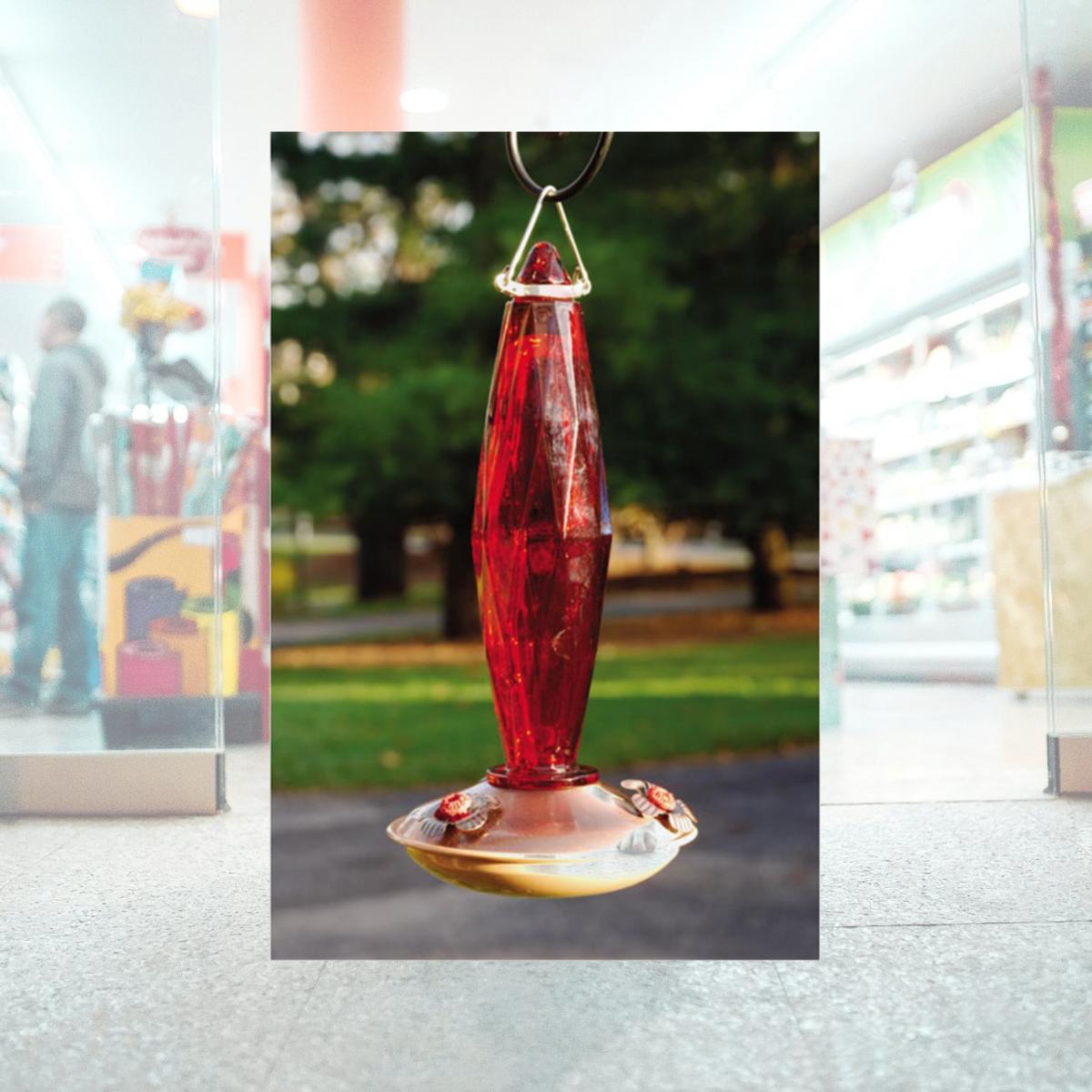 Picture of WoodLink WLH12 Brushed Copper Hummingbird Feeder - jewel cut glass medium