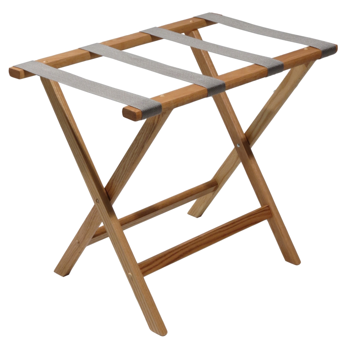 Wooden Mallet LR-LOGRY Deluxe Straight Leg Luggage Rack with Gray Straps - Light Oak